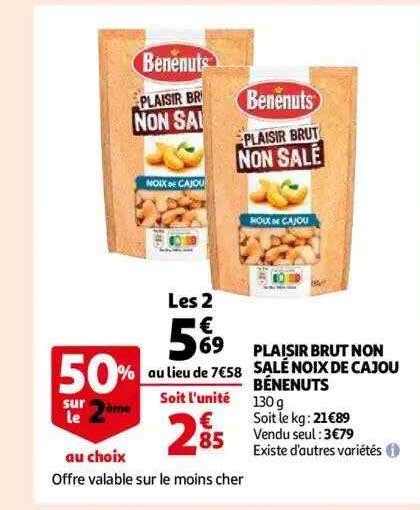 Promo Plaisir Brut Non Sal Noix De Cajou B Nenuts Chez Auchan