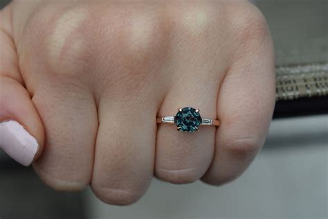 Teal Sapphire Engagement Ring Rose Gold Engagement Ring Ct Etsy