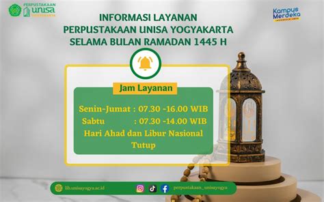 Pengumuman Jam Layanan Perpustakaan UNISA Yogyakarta Selama Bulan