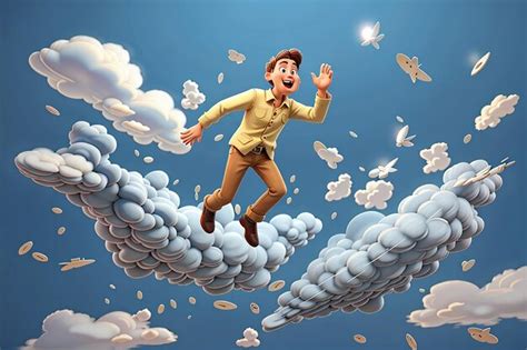 Ilustración 3d hombre volando en el aire como un avión de dibujos