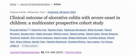 J Gastroenterology儿童重症溃疡性结肠炎的临床结局分析 MedSci cn