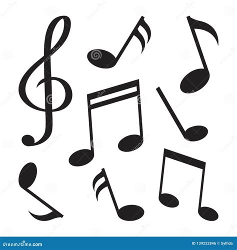 Set of Music Notes. Black Silhouette. Vector Illustration Stock ...