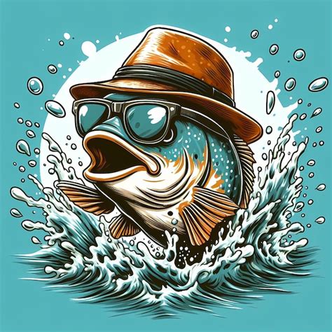 Premium Photo A Fish Wearing A Hat And Sunglasses Splashing Out Of