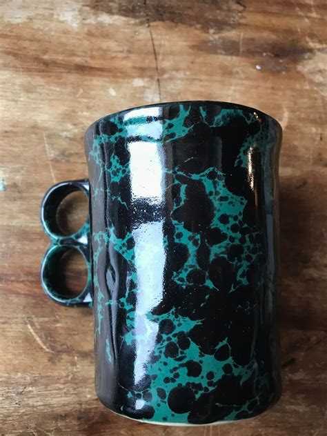 Bennington Potters Trigger Mug Black And Green Glossy Splatter David