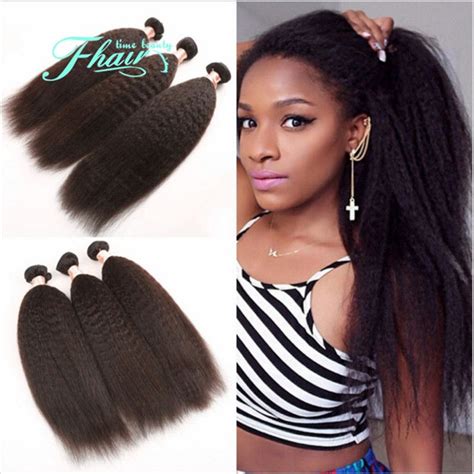 A Mongolian Yaki Straight Coarse Human Hair Bundles Italian Yaki