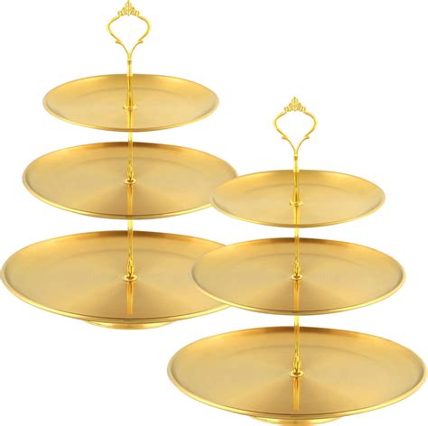 Amazon Yaomiao 2 Sets Gold 3 Tier Serving Tray With Base Stainless