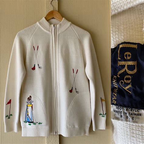 1970s Vintage Golf Sweater Off White Sweater Zips Up Front And