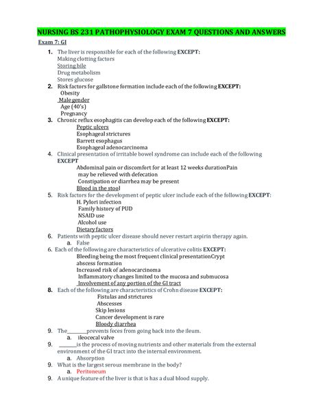 Nursing Bs Pathophysiology Exam Questions And Answers Portage