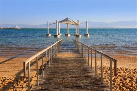 Public Beach on the Dead Sea Resort. Stock Photo - Image of desert ...