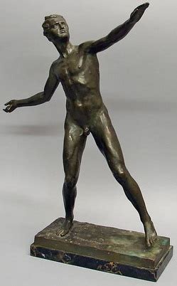 Bronze Sculpture Seifert Franz Nude Male Javelin Thrower Inch