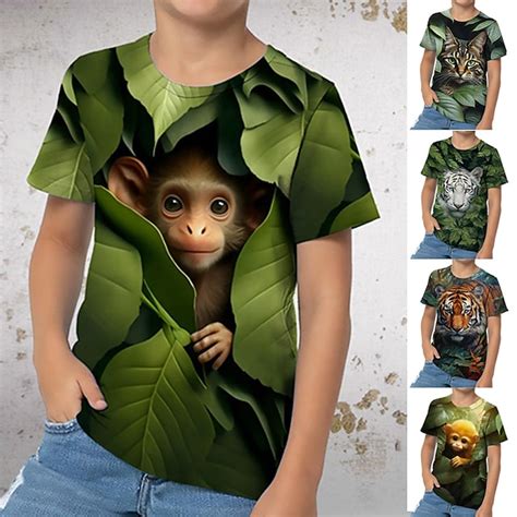 Boys 3D Graphic Animal Cartoon T shirt Tee Short Sleeve 3D Print Summer ...