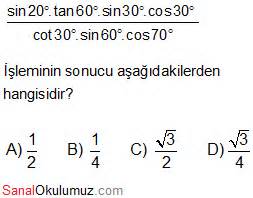 Trigonometri Trigonometrik Oranlar Çözümlü Test Soruları Test Çöz