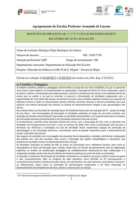 Relatorio De Auto Avaliacao Docente Pdf