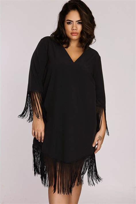 Curve Maylie Black Fringe Detail Dress Fringe Detail Dress Plus Size