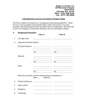 Confidential Estate Planning Intake Doc Template Pdffiller