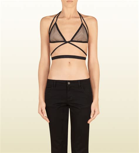 Lyst Gucci Black And Nude Mesh Bra Top In Black