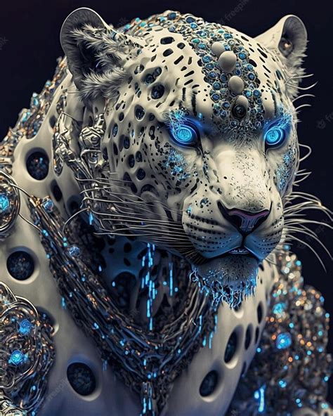 Premium Photo | A white leopard with blue eyes and a black background.