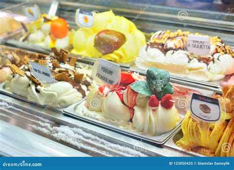 VENICE, ITALY - MAY, 2017: Various Flavors of Gelato Ice Cream I ...