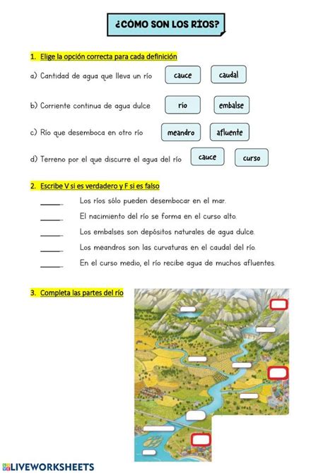 Ficha online de Los ríos para 3º Puedes hacer los ejercicios online o