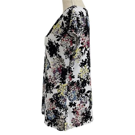 Roz Ali Tops Roz Ali Womens Cap Sleeve Floral Print Asymmetrical