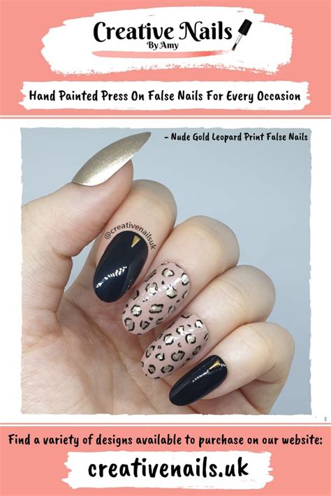 Nude Gold Leopard Print False Nails Creative Nails