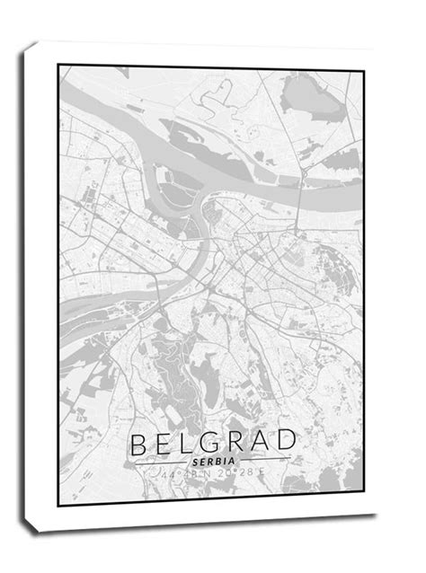 Obraz na płótnie GALERIA PLAKATU Belgrad mapa czarno biała 60x80 cm