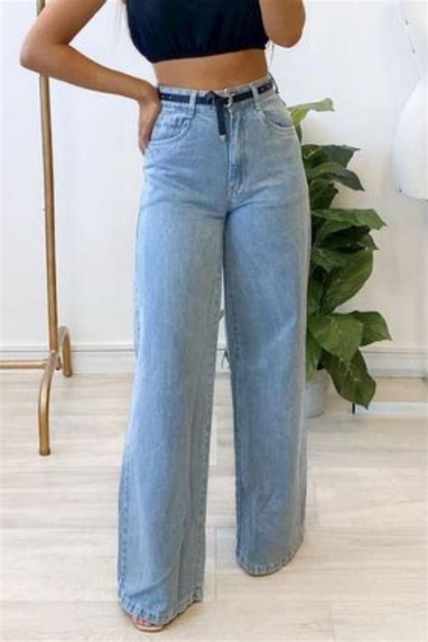 Cal A Jeans Wide Leg Baggy Larga Moda Feminina Tendencia Frete Gr Tis