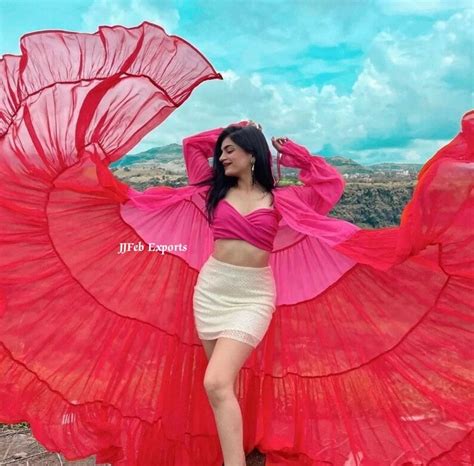 Red And Pink Bikini Coverup Wrap Robe Georgette Long Flying Tiered Shrug Women Beach Overdress