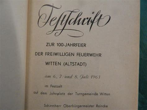 Festschrift Zur 100 Jahrfeier Der Freiwilligen Feuerwehr Witten