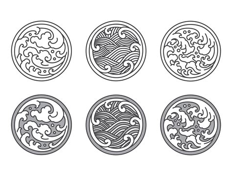 Japanese And Thai And Chinese Water Wave Line Set Vector Art