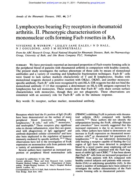 Pdf Lymphocytes Bearing Fcγ Receptors In Rheumatoid Arthritis Ii