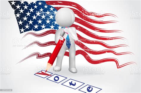 3d Small People Checklist Us Flag Vote Text Symbol Card Vector Logo