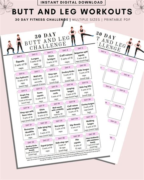 30 Day Fitness Challenge Printable 30 Day Fitness Challenge 30 Day Butt And Leg Challenge 30