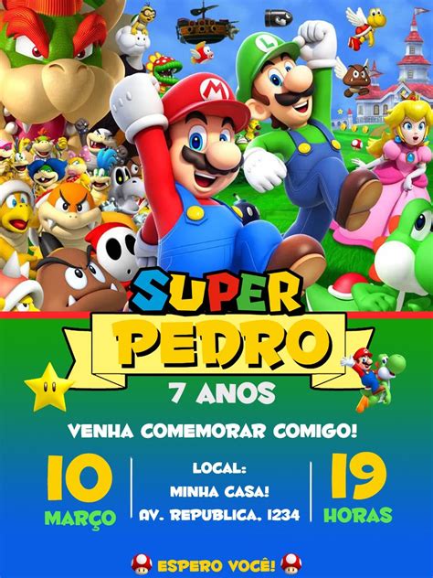 Convite De Anivers Rio Para Editar Super Mario Bros Super Mario Mario