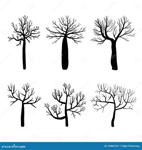 Collection Of Trees Silhouettes Isolated Naked Trees Set On White Background Stock Vector