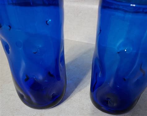 2 Blenko Dimple Glass Tumblers In Cobalt Blue Etsy