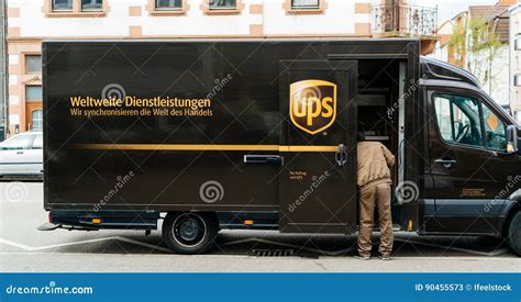 UPS United Parcel Service Delivery Van with Worker Driver Editorial ...