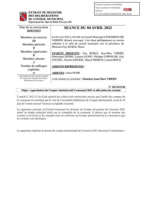 Calam O De Approbation Compte Administratif Communal Et