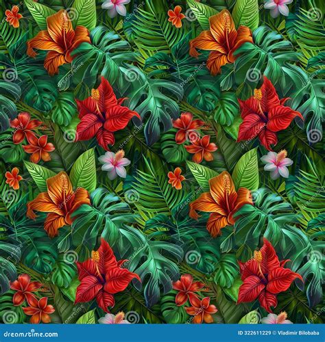 Tropical Flowers And Leaves Pattern Stock Illustration Illustration