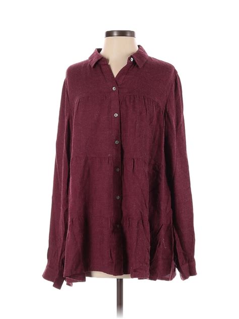 J Jill Polka Dots Colored Burgundy Long Sleeve Button Down Shirt Size M