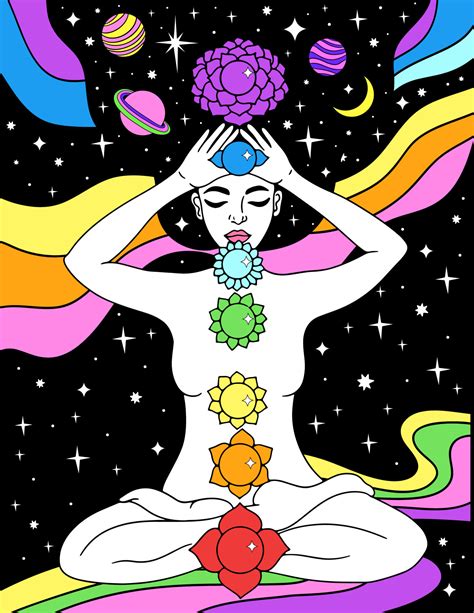 Woman Sitting In Lotus Position Meditation Aura And Chakras Vector