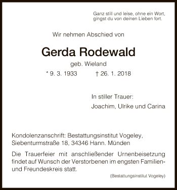 Traueranzeigen Von Gerda Rodewald Trauer HNA De