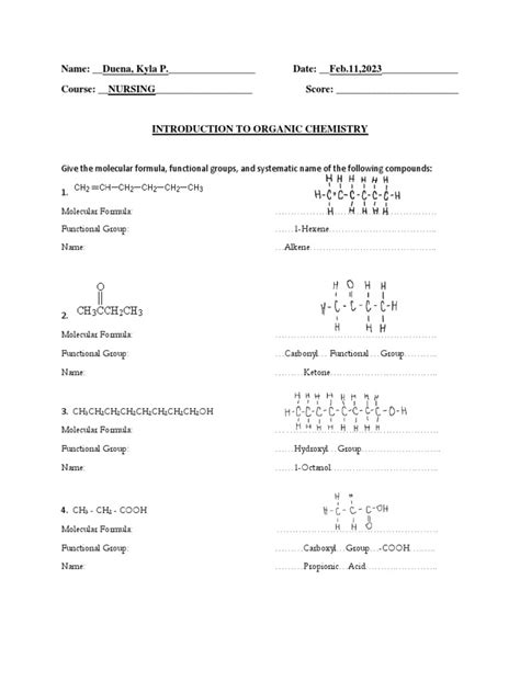 Eacintro To Organic Chem Worksheet Pdf