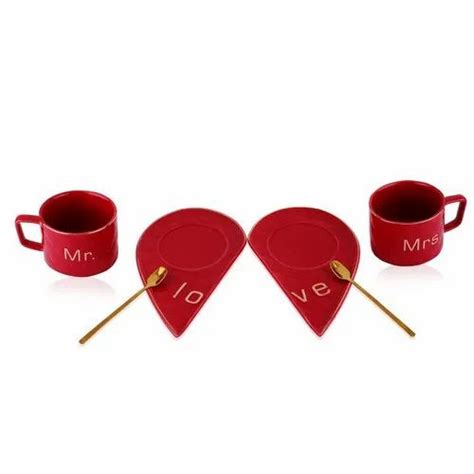 Mr And Mrs Ceramic Heart Shape Mugs Tea Cup With Saucer 2pc Packaging Type Carton Box Size