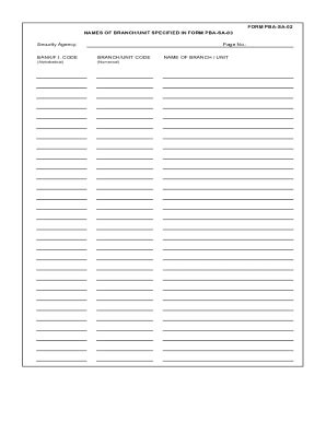 Fillable Online FORM PBA SA 02 NAMES OF BRANCH UNIT SPECIFIED IN FORM