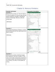 Const285 Document WorksheetChapter6MasonryProblems Docx 1 CONST 285