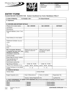 Fillable Online Escc Entry Form For Rall Ysprint Fax Email Print