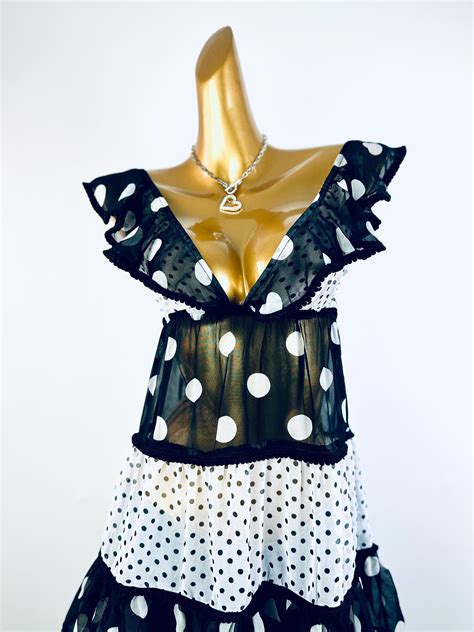 Vintage Lingerie See Through Babydoll Dress Polka Dot Print Etsy