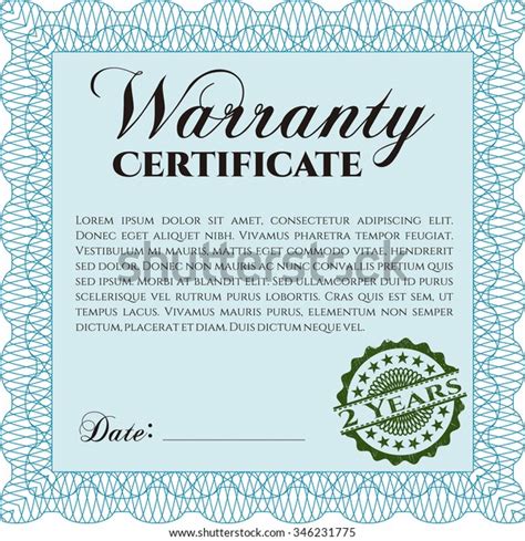 Sample Warranty Certificate Template Sample Text Stock Vector Royalty