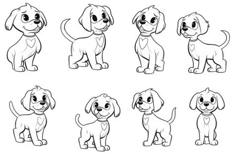 Un Conjunto De Perros De Dibujos Animados Con Diferentes Expresiones Y